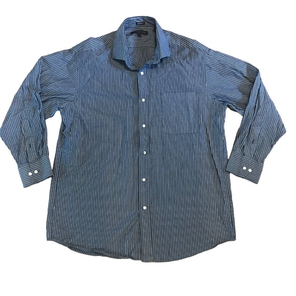 Tommy Hilfiger Shirt Men Blue White Striped Reg Fit Long Sleeve Size L Button Up